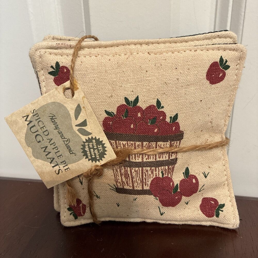 Harry and David Spiced Apple Pie Mug Mats Set of 4 Beige Cottagecore Fall NWT